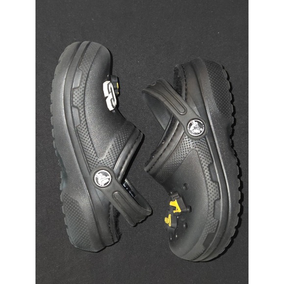 Kids Crocs Classic fur Lined Clog Black Fuzz Toddler Boy Construction Size 10 - Picture 1 of 8